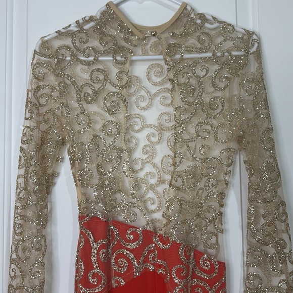 Formal Sheer Red Gold Mermaid Dress Glitter Open Back Small Women’s - Picture 7 of 13
